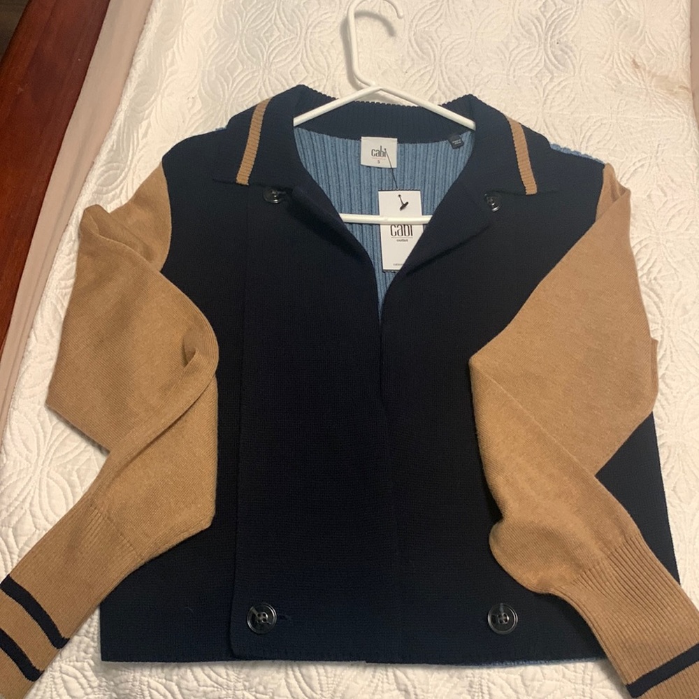 Cabi Turn Back Cardigan Color Black with Tan Sleeves  and Blue Back with Tags!!!